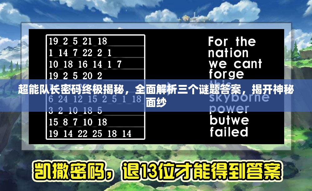 超能队长密码终极揭秘，全面解析三个谜题答案，揭开神秘面纱