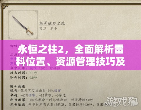 永恒之柱2，全面解析雷科位置、资源管理技巧及高效利用最大化价值策略