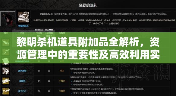 黎明杀机道具附加品全解析，资源管理中的重要性及高效利用实战策略