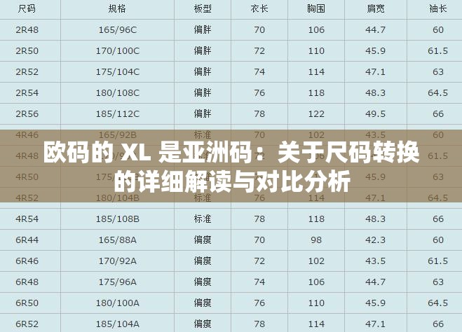 欧码的 XL 是亚洲码：关于尺码转换的详细解读与对比分析