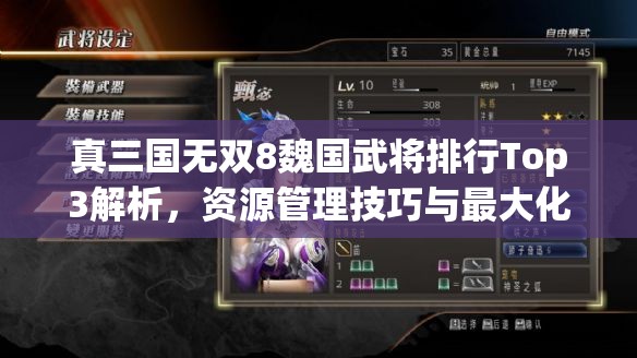 真三国无双8魏国武将排行Top3解析，资源管理技巧与最大化武将价值