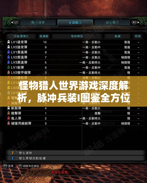 怪物猎人世界游戏深度解析，脉冲兵装I图鉴全方位解读