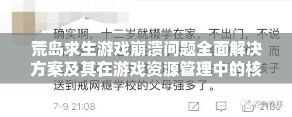 荒岛求生游戏崩溃问题全面解决方案及其在游戏资源管理中的核心重要性