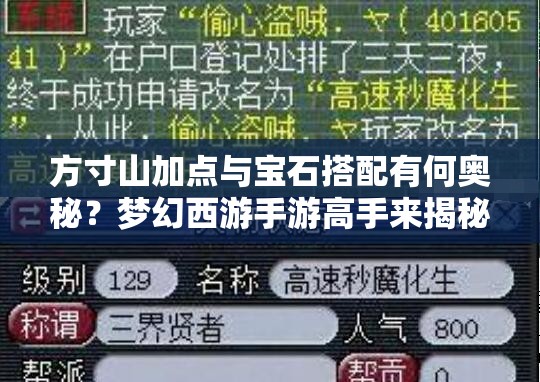 方寸山加点与宝石搭配有何奥秘？梦幻西游手游高手来揭秘！