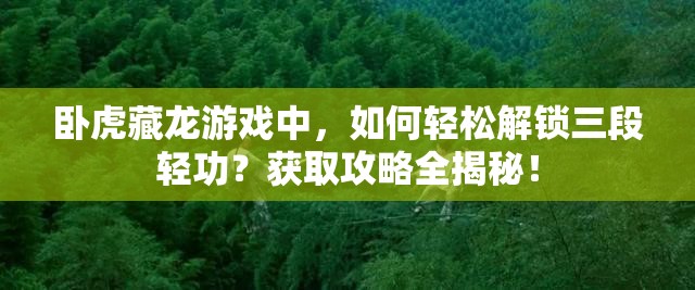 卧虎藏龙游戏中，如何轻松解锁三段轻功？获取攻略全揭秘！