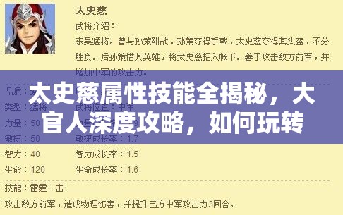 太史慈属性技能全揭秘，大官人深度攻略，如何玩转太史慈？