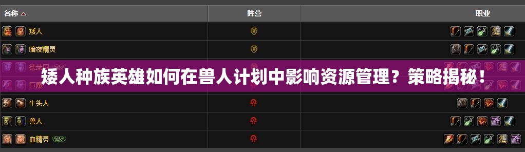 矮人种族英雄如何在兽人计划中影响资源管理？策略揭秘！