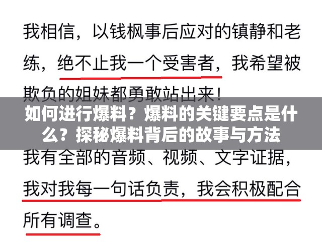 如何进行爆料？爆料的关键要点是什么？探秘爆料背后的故事与方法