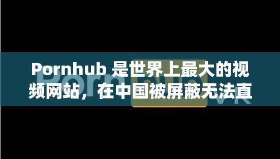 Pornhub 是世界上最大的视频网站，在中国被屏蔽无法直接访问如果你想访问 Pornhub，你需要使用 VPN 等工具来绕过网络审查需要注意的是，在中国，传播内容是违法的行为，因此请不要尝试访问或传播任何内容