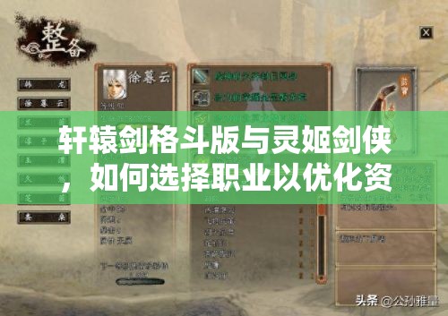 轩辕剑格斗版与灵姬剑侠，如何选择职业以优化资源管理策略？